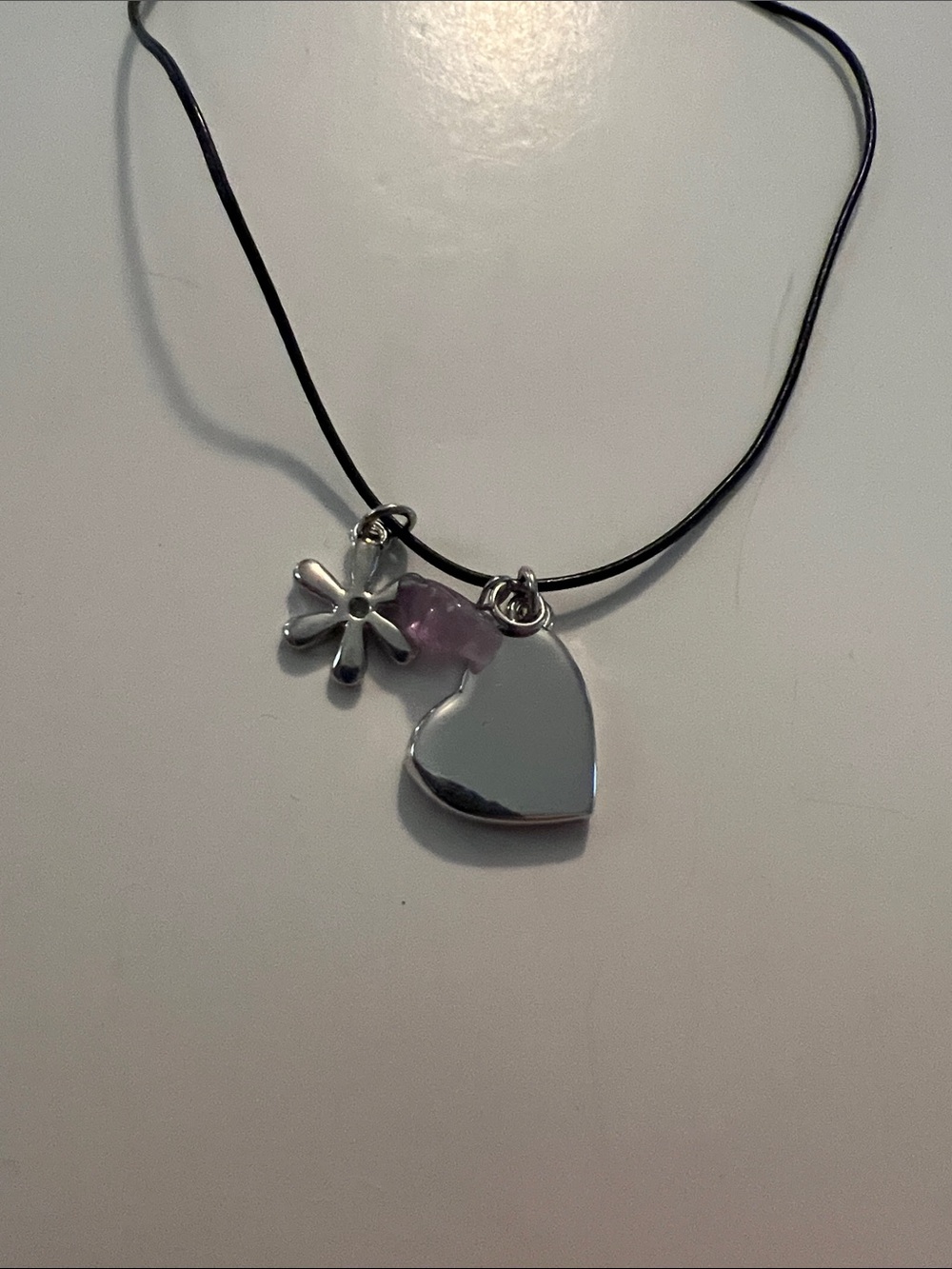 Vintage Lia Sophia Heart, Purple Stone & Flower Pendant Necklace NWT